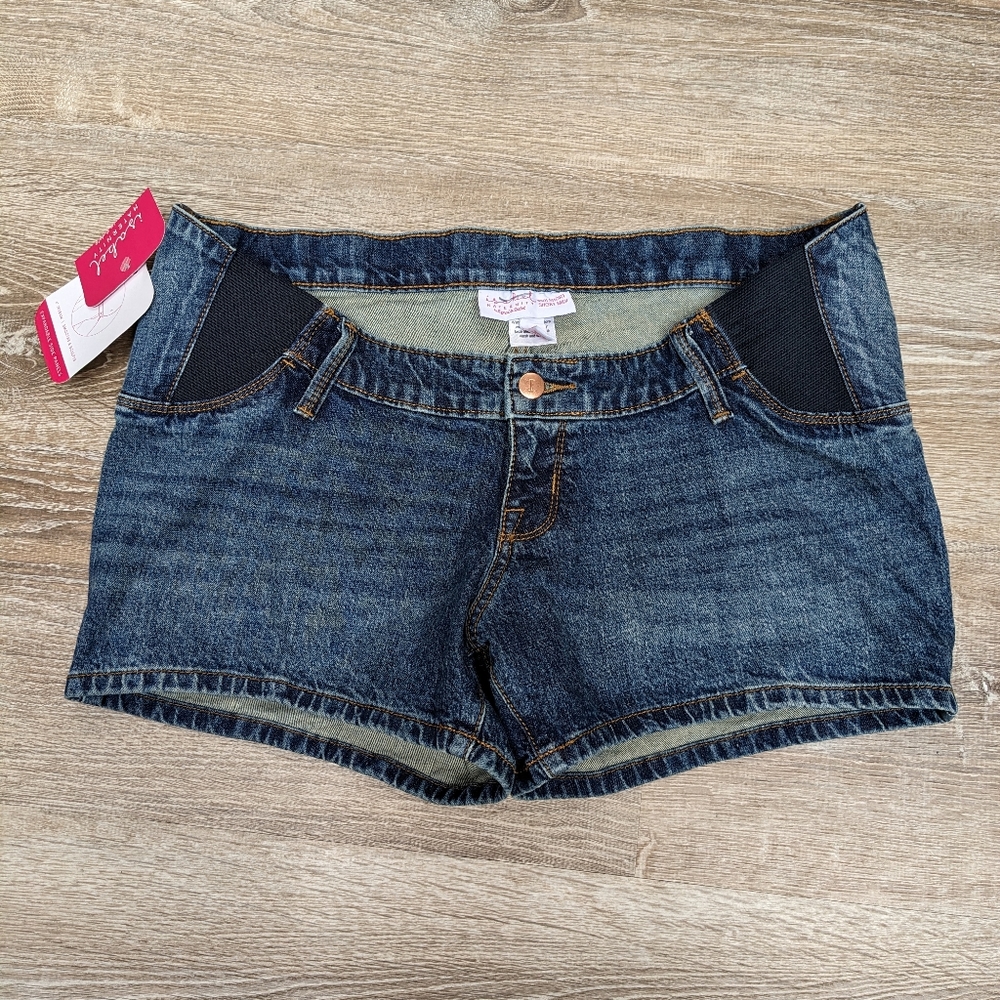 NWT Isabel Maternity Under the Belly Midi Dark Wash Jean Shorts Size 6